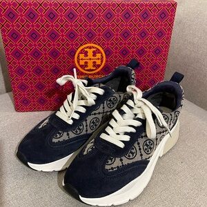 Tory Burch Navy and Cream Monogram Sneakers
